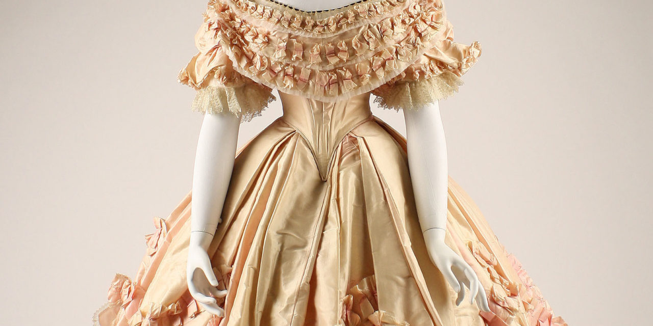 1860 – Cream silk evening dress | Fashion History Timeline