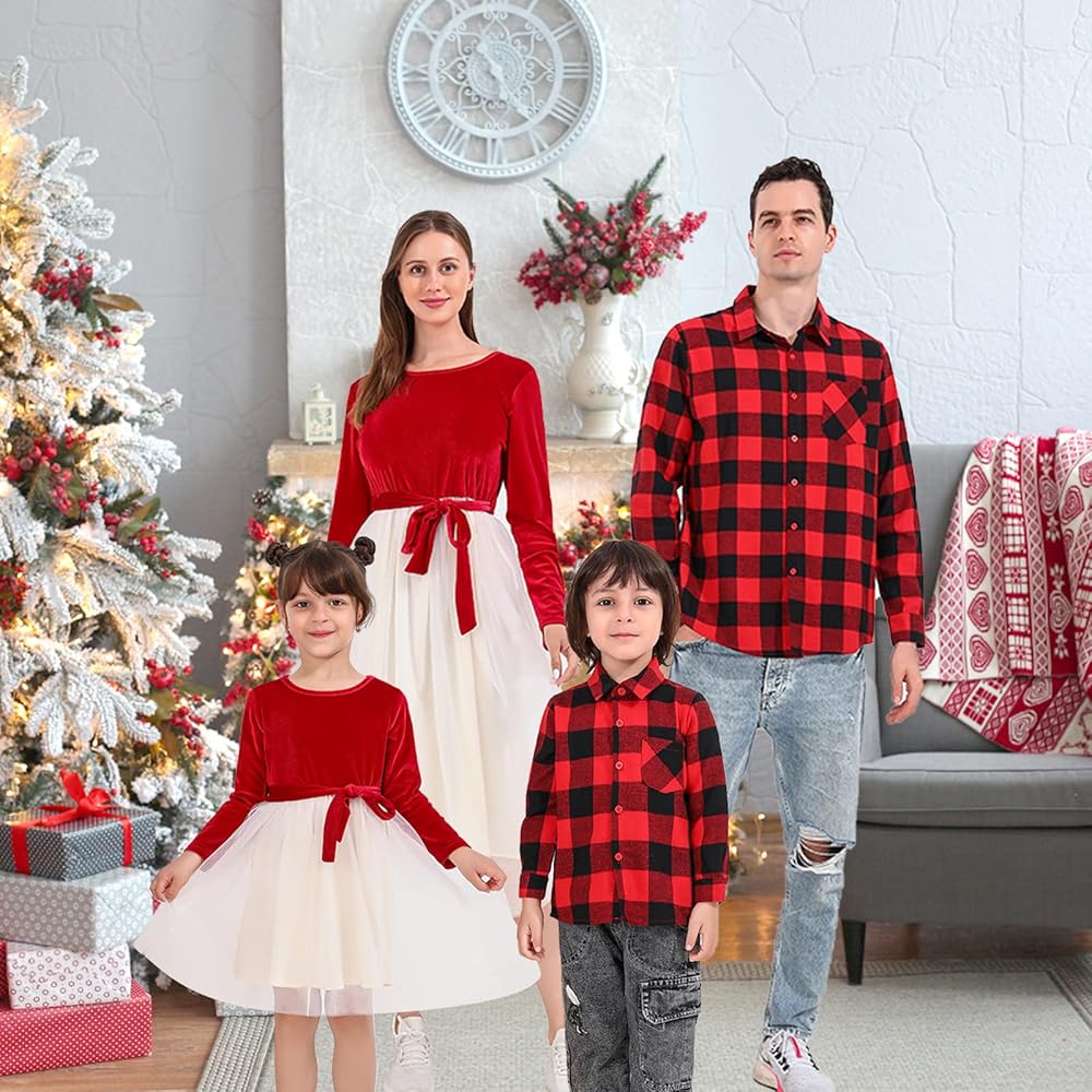 Amazon.com: Family Matching Christmas Outfits Red Plaid Parent ...