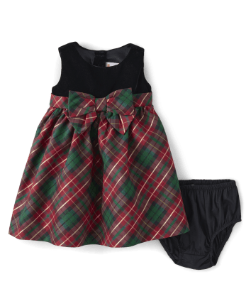 Baby Girls Matching Family Sleeveless Plaid Bow Woven Fit And ...