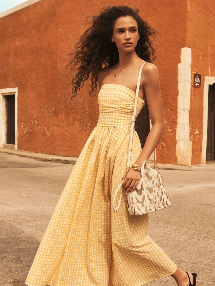 Buy Yellow Gingham Seersucker Bandeau Midi Summer Dress from Next USA