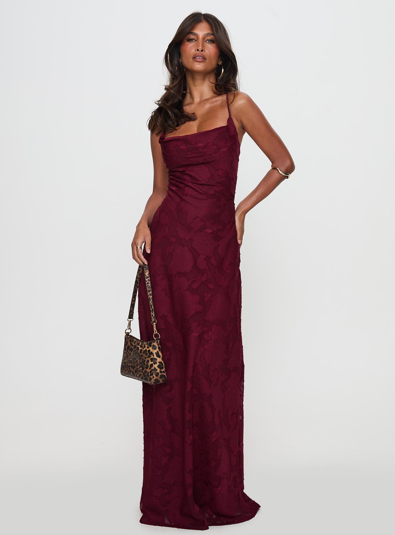 Celena Maxi Dress Burgundy Burnout | Princess Polly 