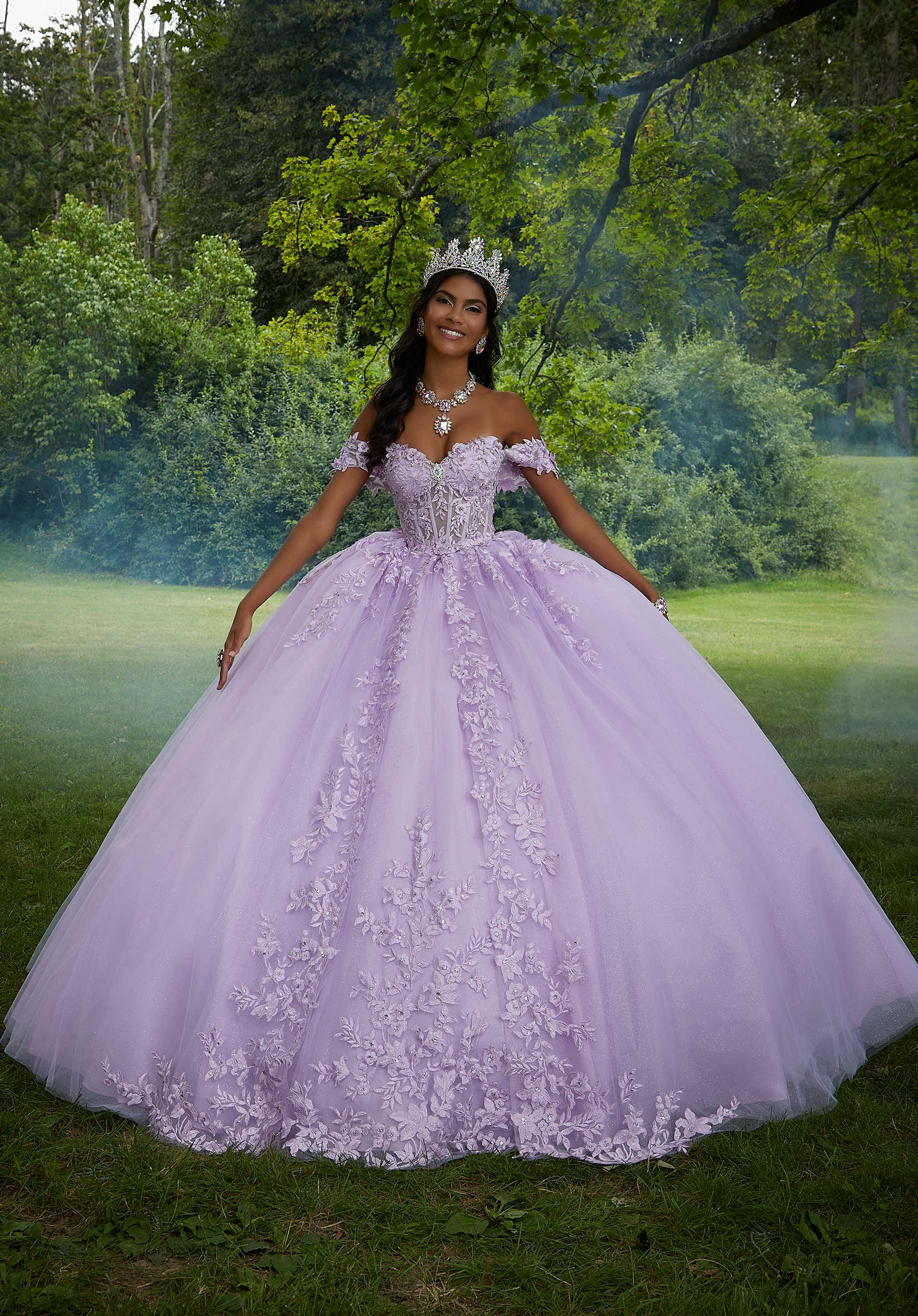 Crystal Beaded Lace Sheer Bodice Quinceañera Dress - Morilee