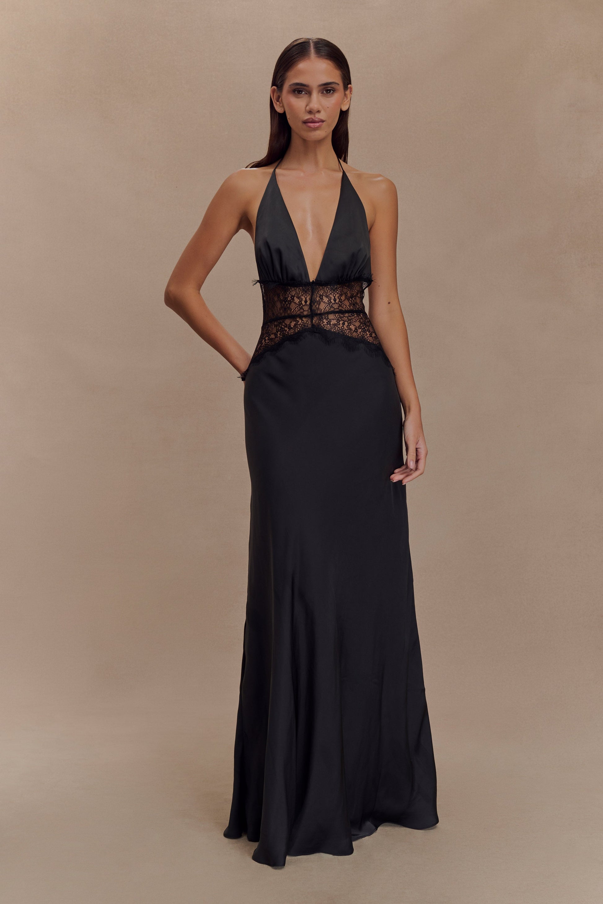 Dinah Lace And Satin Maxi Dress - Black | MESHKI US [google]
