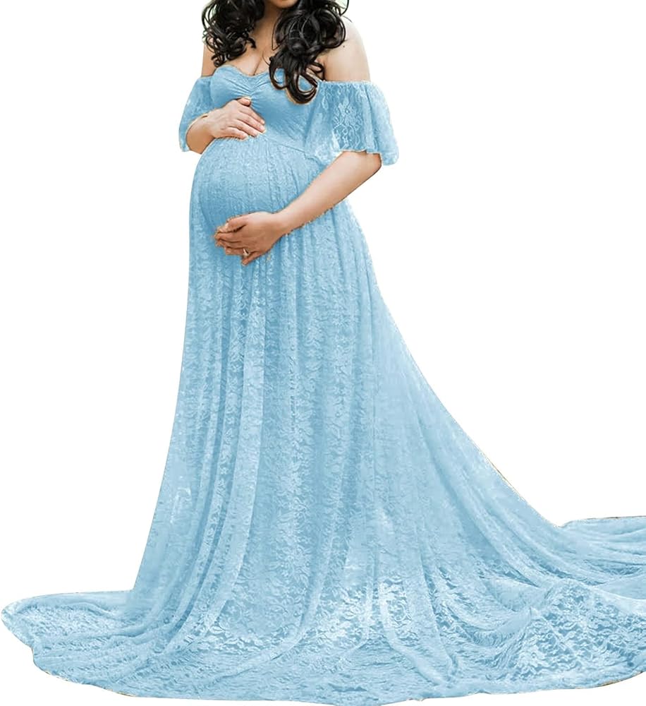 Generic Women's Lace Maternity Dress for Photoshoot Off Shoulder 
