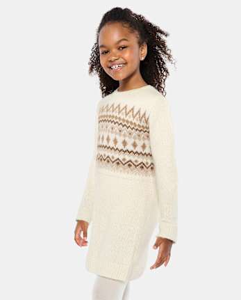Girls Mommy And Me Long Sleeve Fairisle Sweater Dress - WHITE ... [google]