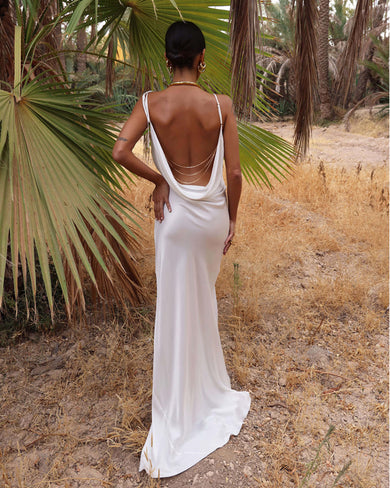 Halter tie neck backless gown - ivory – Michelle Mason