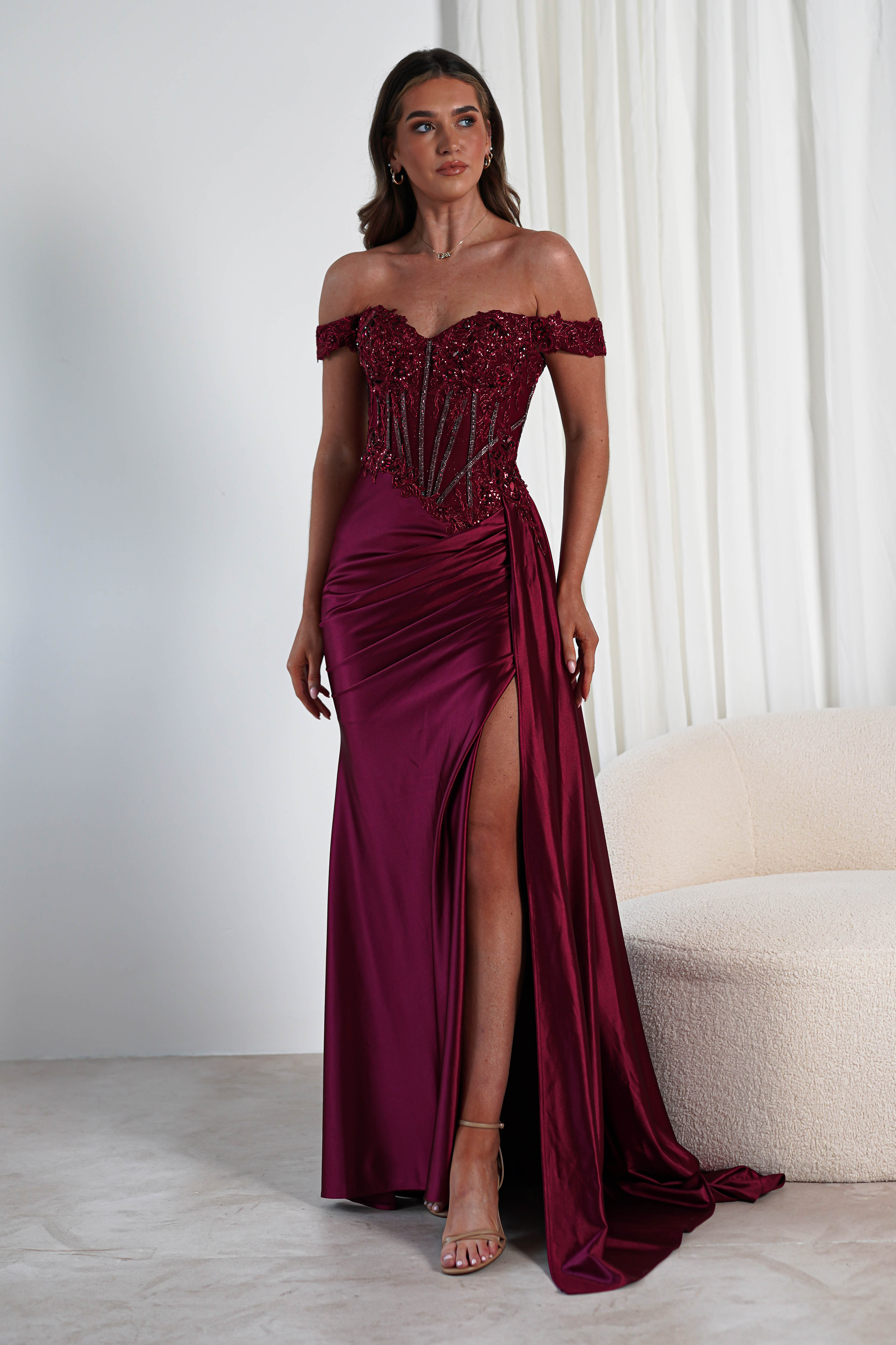 Marsela Lace Bodice Gown | Burgundy | Debs & Prom | Formal Gown ...