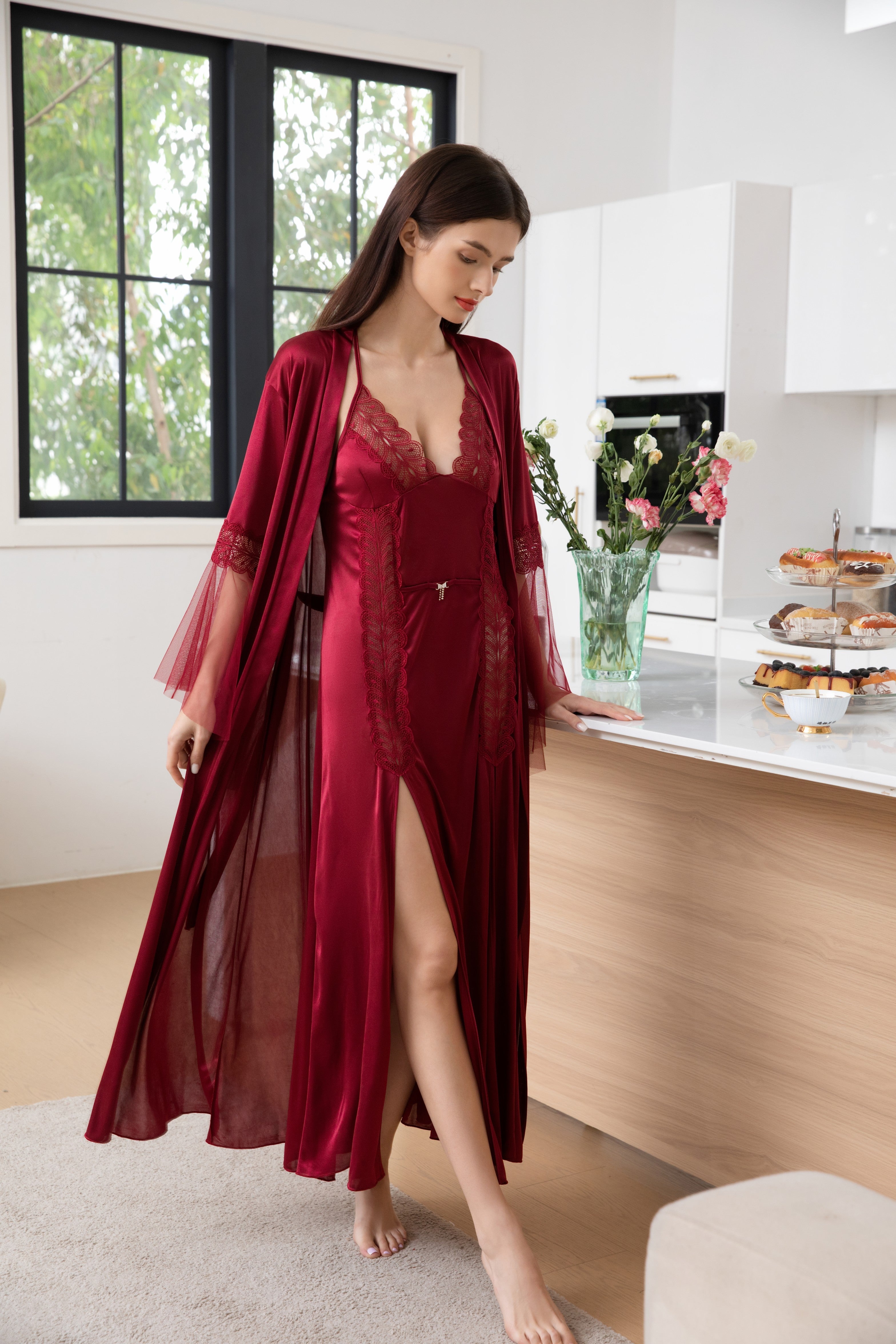 Night Dress New Hot Dress Silk Satin Pcs Night Robe Chic, Sexy ...