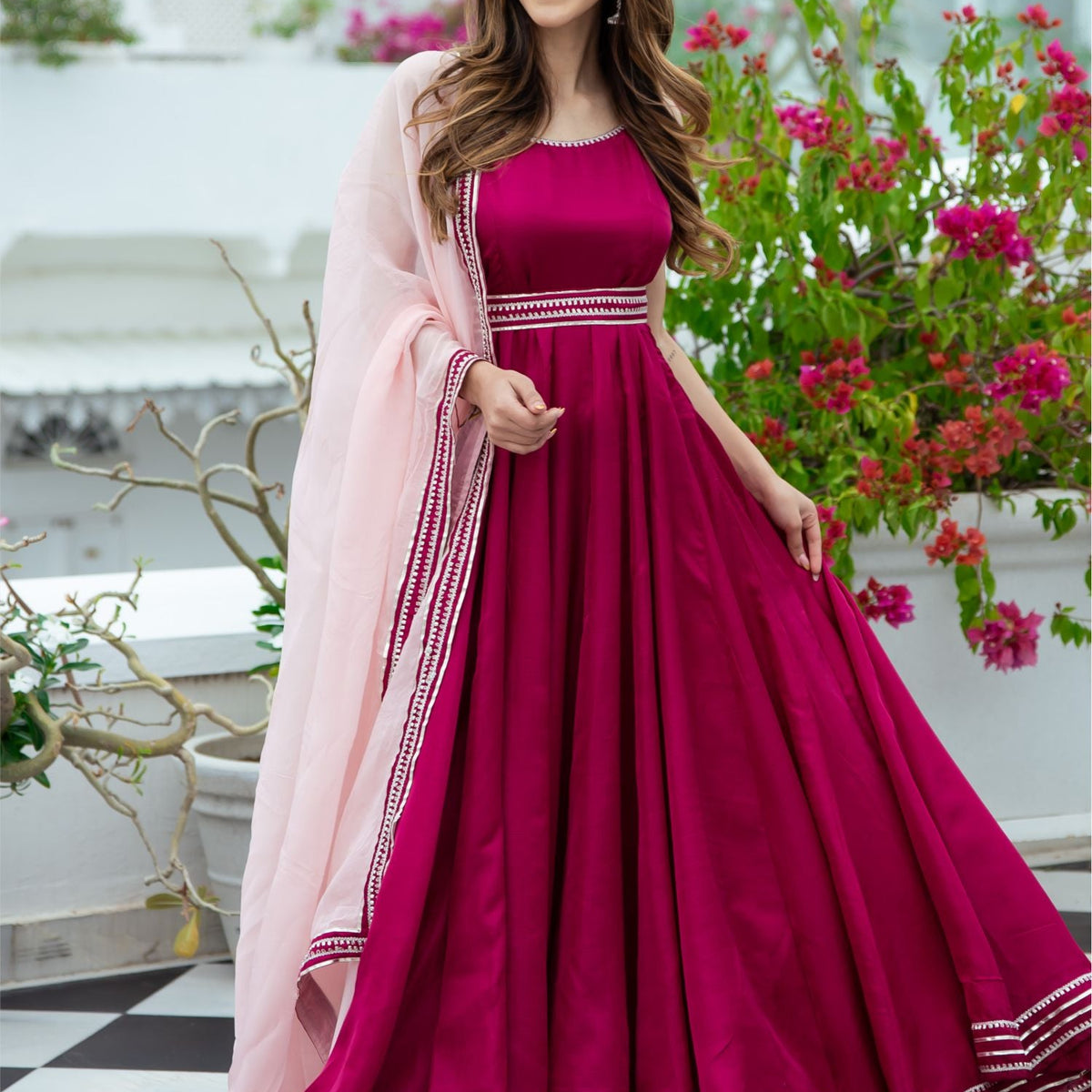 Party Wear Long Pink Frock Buy Pink Silk Long Dress With Dupatta ... [google]